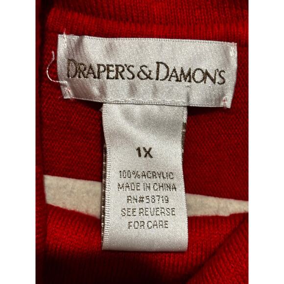 Drapers & Damons Plus Sz 1X Red Sweater Rolled Neck & Fringe Tunic Career Boho - Picture 8 of 8